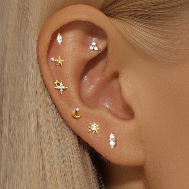 Body Jewelry Cartilage Earrings - 1PC Stainless Steel Star Moon Cartilage
