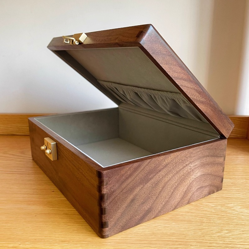 Body Jewelry Display Case - Walnut Wood Jewelry Box with Lock
