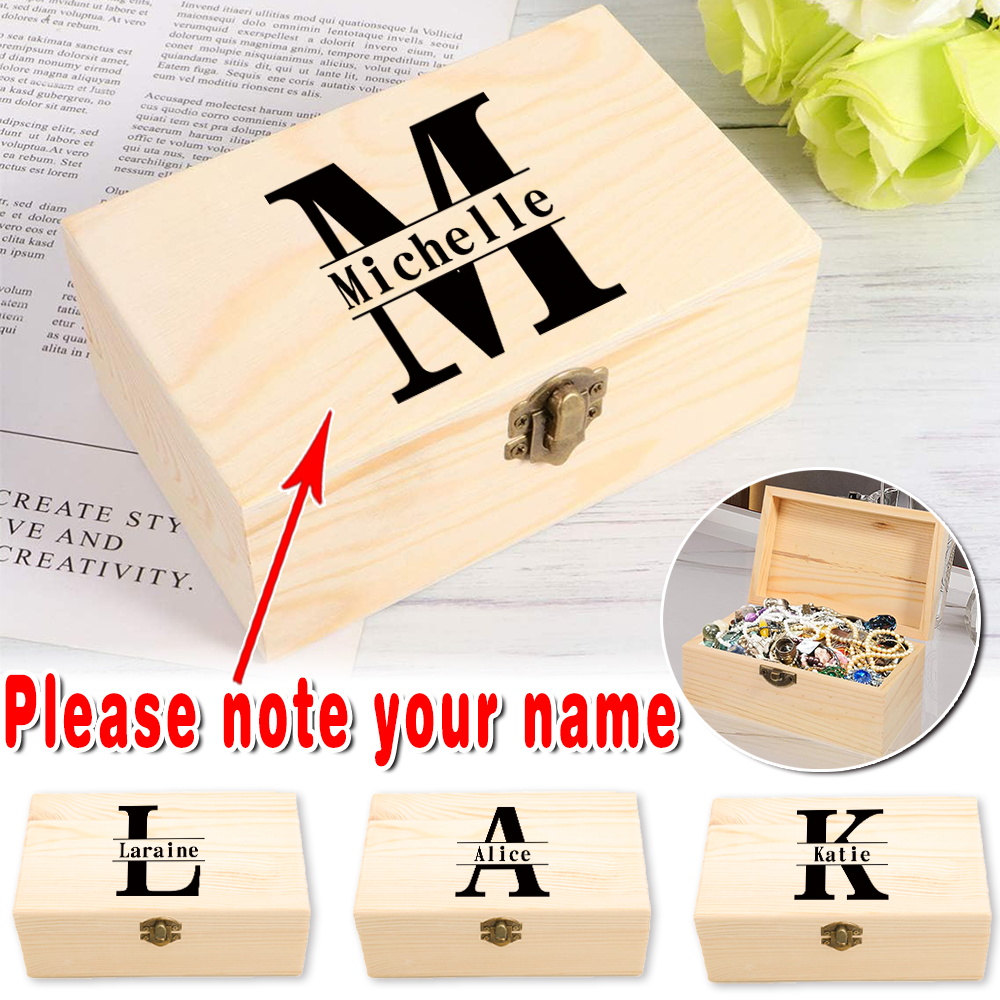 Body Jewelry Display Case - Customized Name Wooden Treasure Chest Jewelry