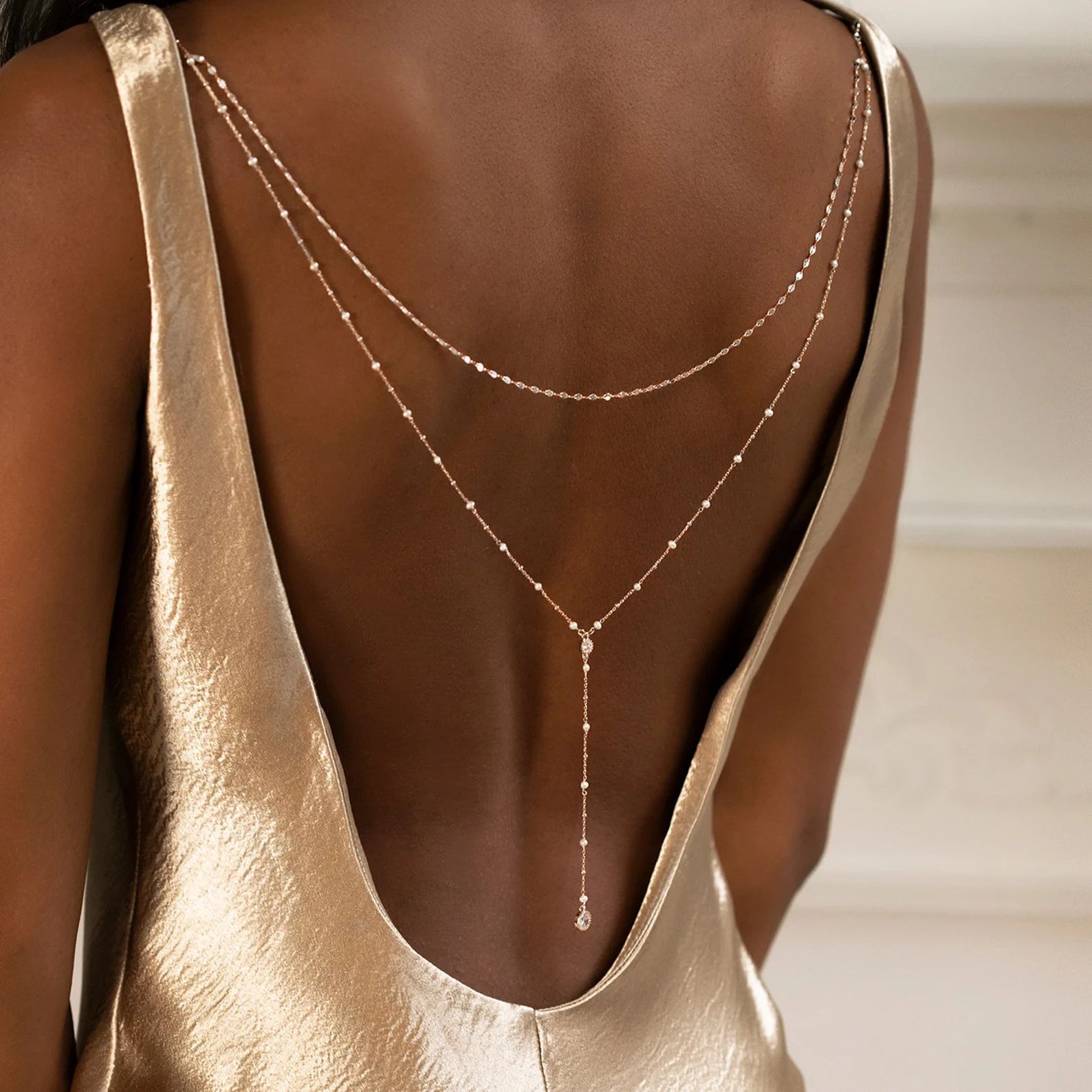 Delicate Gold Plated CZ Beaded - Body Jewelry For Backless Dress recensione e prezzo