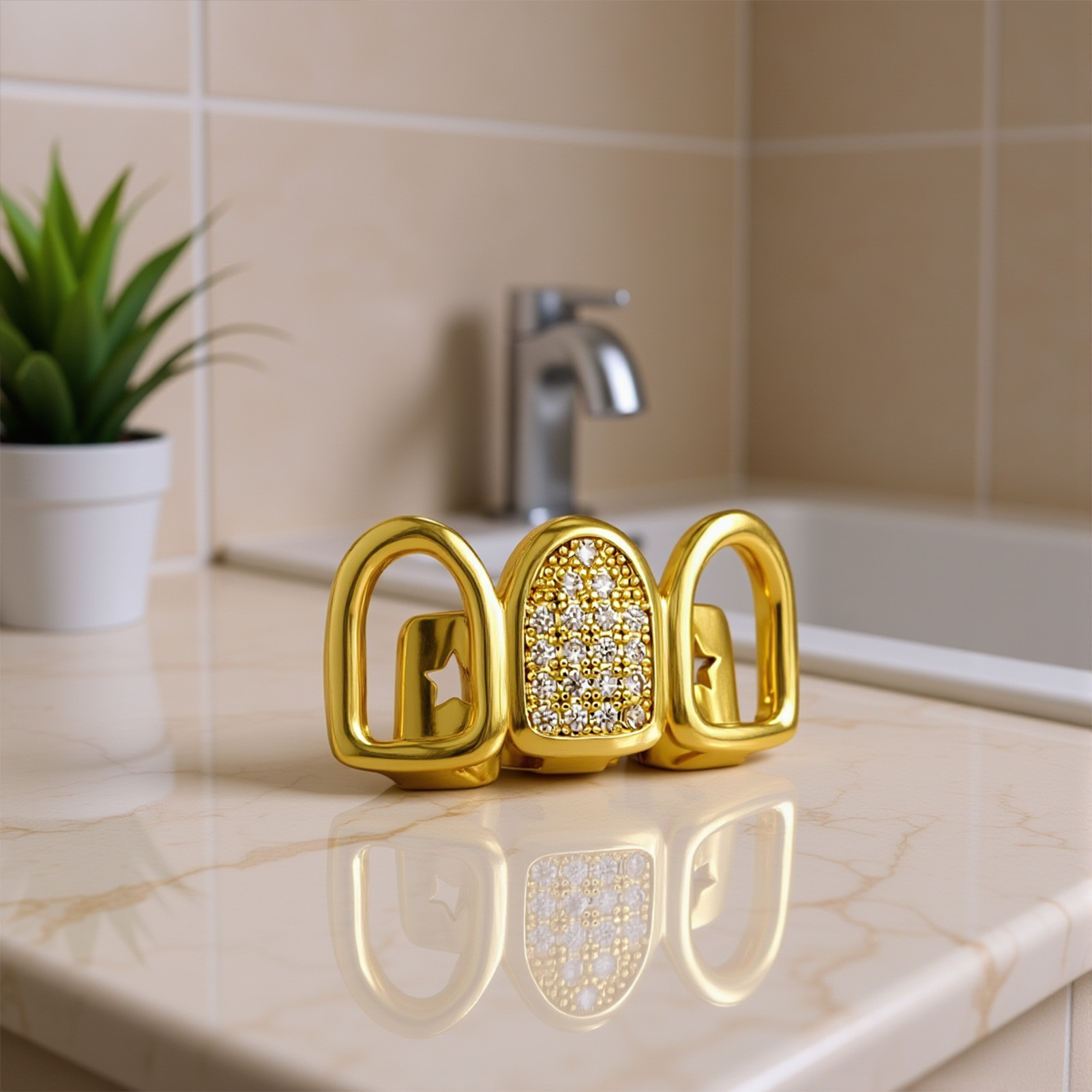 Rhinestone Teeth Cover Gold Pl - Body Jewelry And Piercing recensione e prezzo